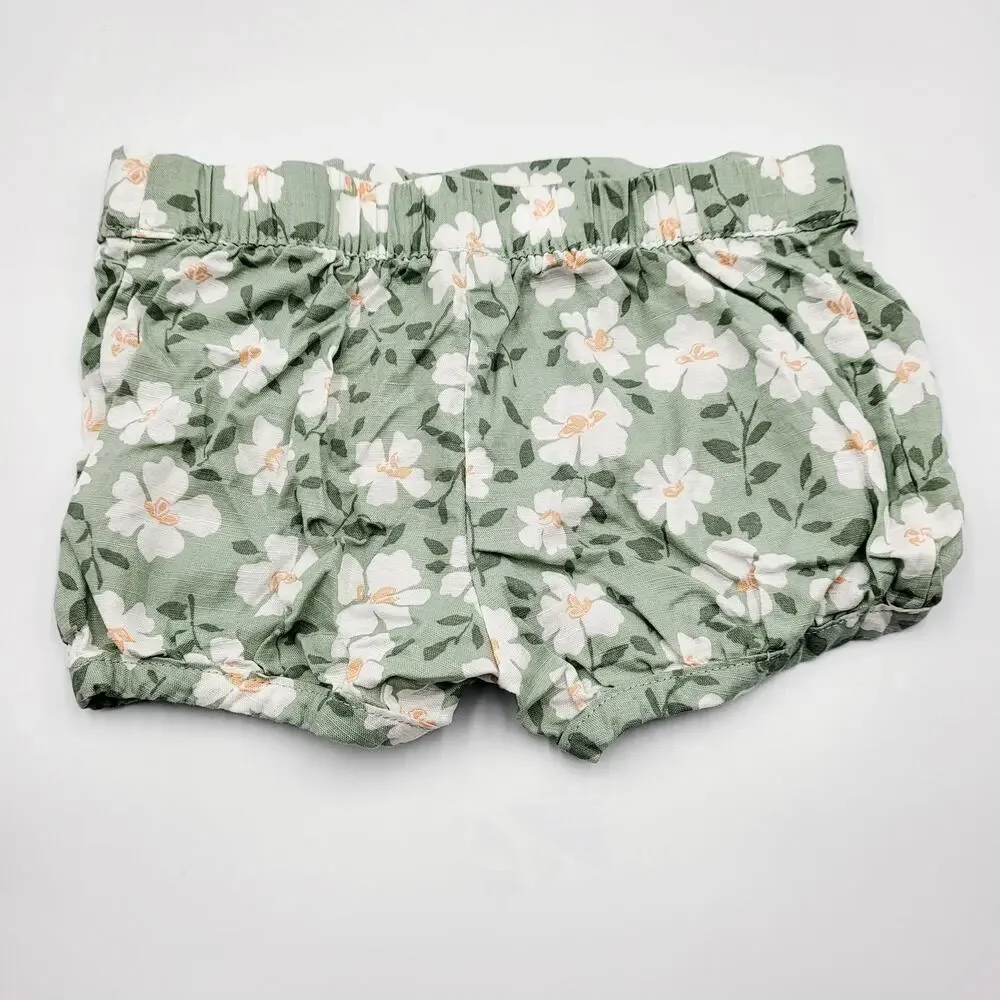 Carter's Just One You Floral Green White 100% Cotton Shorts Baby Girl's Size 18M